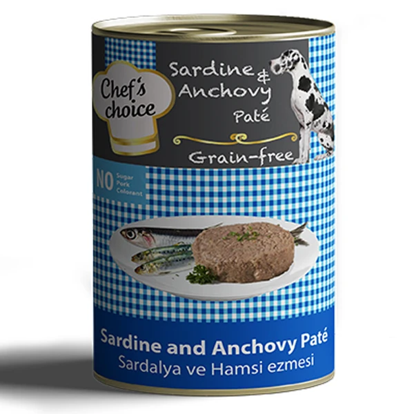 [8681465602750] Chefs Choice Kıyılmış Sardalyalı ve Hamsili Yetişkin Köpek Konservesi (1 Adet)
