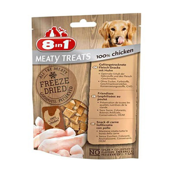 [406-661439] 8in1 Freeze Dried Tahılsız Kurutulmuş Tavuklu Köpek Ödül Maması (1 Adet)