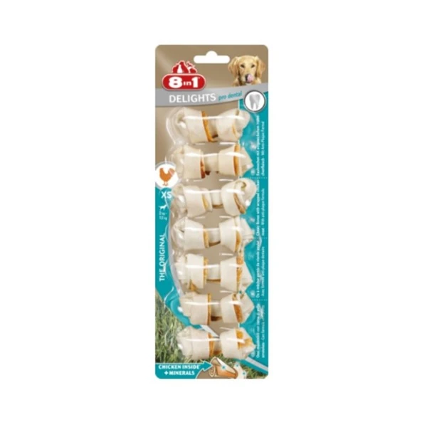 [406-660330] 8in1 Delights Pro Dental Tavuk Düğümlü Köpek Kemik Ödülü 84 Gr (1 Adet)