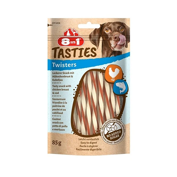 [406-661626] 8in1 Tasties Twisters Tavuklu ve Balıklı Burgu Köpek Kemik Ödülü (1 Adet)