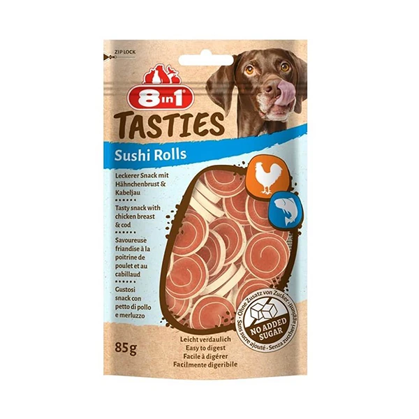[406-661625] 8in1 Tasties Sushi Rolls Tavuklu ve Balıklı Sushi Köpek Ödül Maması (1 Adet)