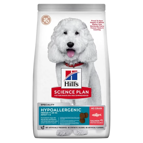 [620-607842] Hills Science Plan Hypoallergenic Somonlu Orta Irk Yetişkin Tahılsız Köpek Maması (2.5 Kg)