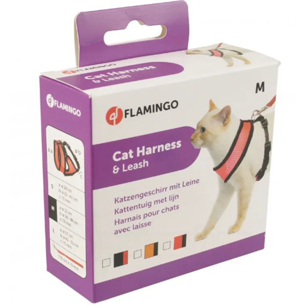 [240-1031365] Flamingo File Kedi Göğüs ve Uzatma Tasması (Kırmızı)