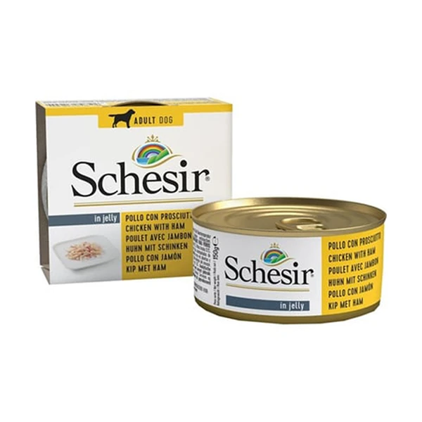 [230-C683] Schesir Jelly Pouch Tavuklu ve Domuzlu Fileto Konserve Yetişkin Köpek Maması (1 Adet)
