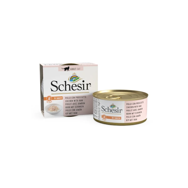 [230-C3006] Schesir Broth Naturel Tavuklu ve Jambonlu Konserve Yetişkin Kedi Maması (1 Adet)