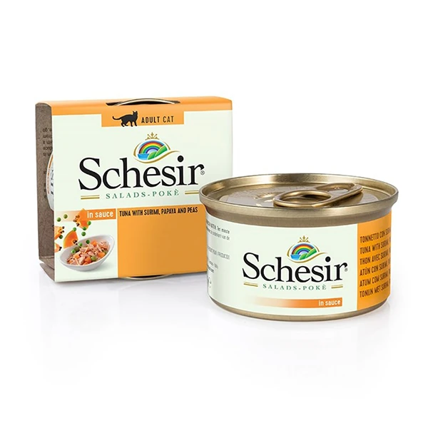 [230-1071840] Schesir Salad Ton Balığı Surimi Papaya ve Bezelyeli Yetişkin Konserve Kedi Maması (1 Adet)