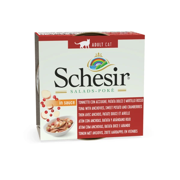 [230-1071830] Schesir Salad Ton Balığı Hamsi ve Yaban Mersinli Yetişkin Konserve Kedi Maması (1 Adet)
