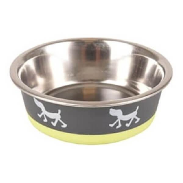[240-518846] Flamingo Siluet Metal Kedi ve Köpek Mama Kabı Gri/Sarı