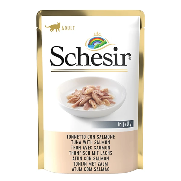 [230-C01070113] Schesir Jöleli Ton Balık ve Somonlu Yetişkin Konserve Kedi Maması (1 Adet)
