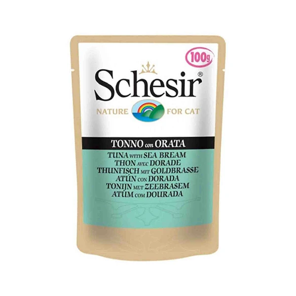 [230-C581] Schesir Ton Balıklı ve Çipura Pouch Konserve Yetişkin Kedi Maması (1 Adet)
