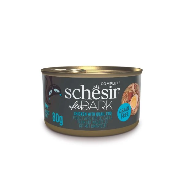 [230-21112160] Schesir After Dark Et Suyu içinde Tavuklu ve Bıldırcın Yumurtalı Yetişkin Kedi Konservesi (1 Adet)