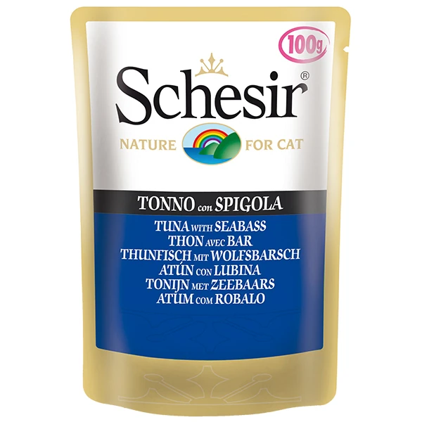 [230-C565] Schesir Ton Balık ve Levrekli Pouch Konserve Kedi Maması (1 Adet)