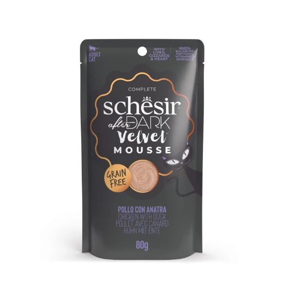 [230-21232460] Schesir After Dark Velvet Mousse Tavuklu ve Ördekli Yetişkin Kedi Yaş Maması (1 Adet)