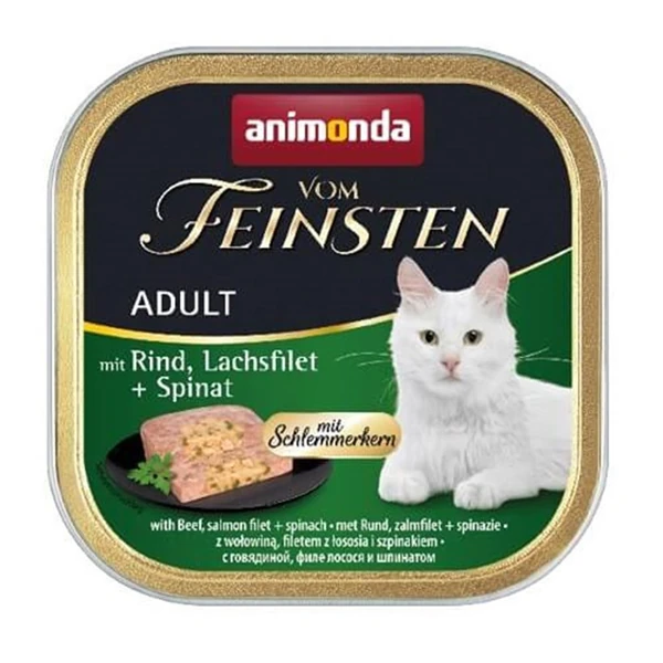 [200-083260] Animonda Vom Feinsten Sığır Etli ve Somon Balıklı Ispanaklı Yetişkin Konserve Kedi Maması (1 Adet)