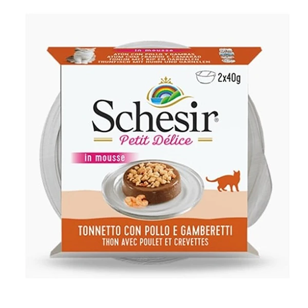 [230-1069014] Schesir Delice Tuna Balıklı Tavuklu ve Karidesli Yetişkin Konserve Kedi Maması (1 Adet)