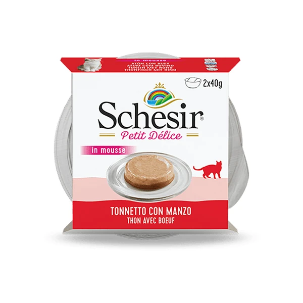 [230-1069012] Schesir Delice Tuna Balıklı ve Sığır Etli Yetişkin Konserve Kedi Maması (1 Adet)