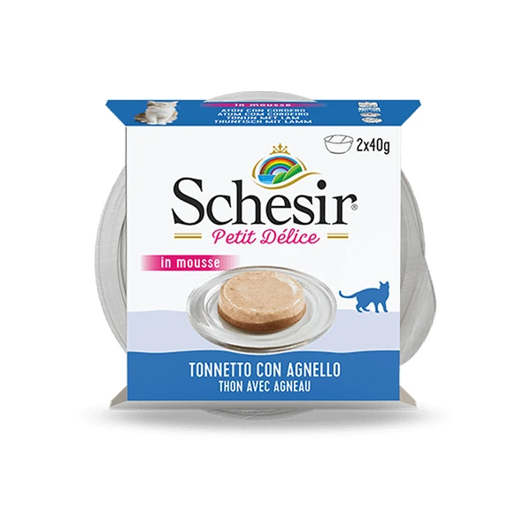 [230-1069013] Schesir Delice Tuna Balıklı ve Kuzu Etli Yetişkin Konserve Kedi Maması (1 Adet)
