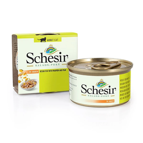 [230-1071850] Schesir Salad Deniz Balıklı Balkabağı ve Armutlu Yetişkin Konserve Kedi Maması (1 Adet)