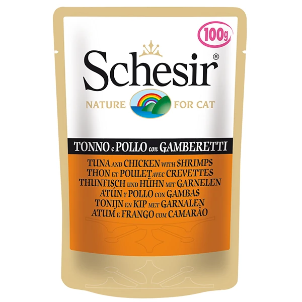 [230-C578] Schesir Ton Balık Tavuk ve Karidesli Pouch Konserve Kedi Maması (1 Adet)