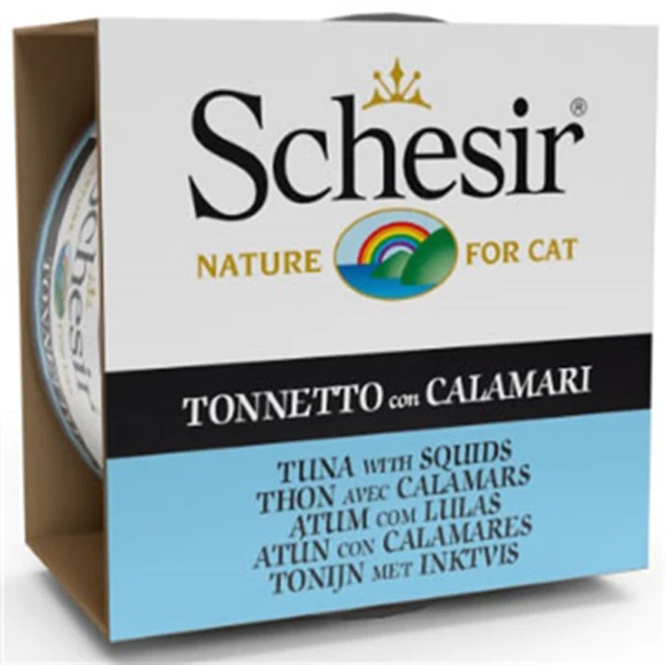 [230-C271] Schesir Ton Balık ve Kalamarlı Yetişkin Konserve Kedi Maması (1 Adet)