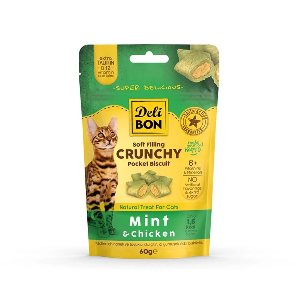 [CHICKENPOCKET60] Delibon Chrunchy İçi Dolgulu Tavuklu ve Naneli Kedi Ödül Bisküvisi (1 Adet)