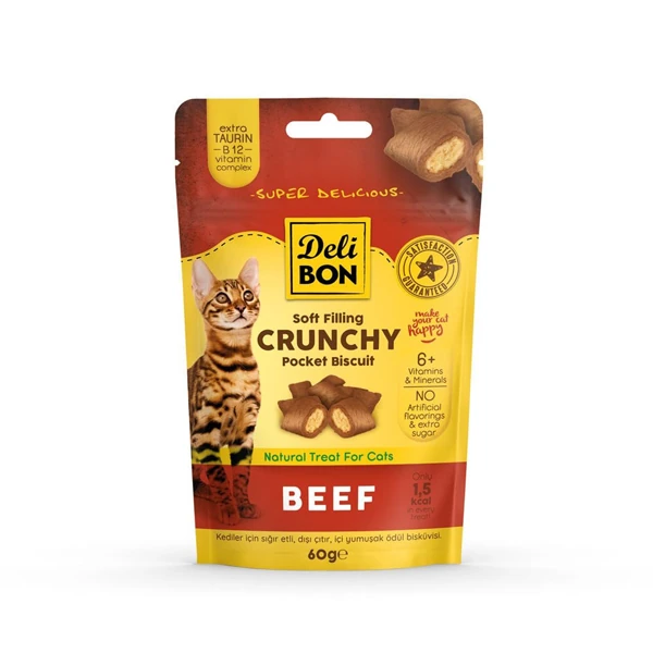 [BEEFPOCKET60] Delibon Chrunchy İçi Dolgulu Sığır Etli Kedi Ödül Bisküvisi (1 Adet)