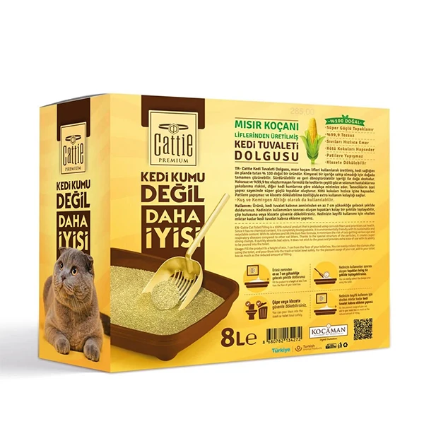 [CATCORNLITTER8LT] Cattie Süper Topaklanan Mısır Koçanı Kedi Tuvaleti Dolgusu (1 Adet)