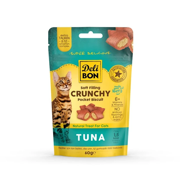 [TUNAPOCKET60] Delibon Chrunchy İçi Dolgulu Tuna Balıklı Kedi Ödül Bisküvisi (1 Adet)