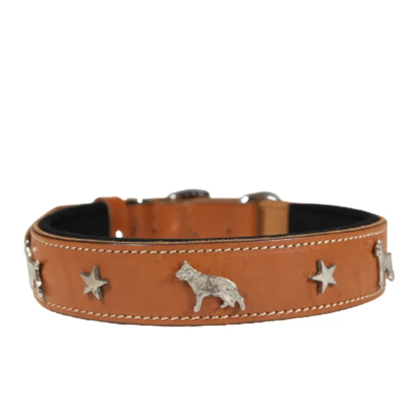 [SBT4067SCAMEL] Doggie Comfort Deri Köpek Süslü Köpek Boyun Tasması Camel