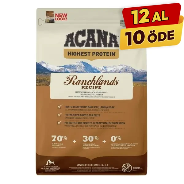 [064992543204] Acana Ranchlands Tahılsız Sığır ve Kuzu Etli Yetişkin Köpek Maması (2 Kg)