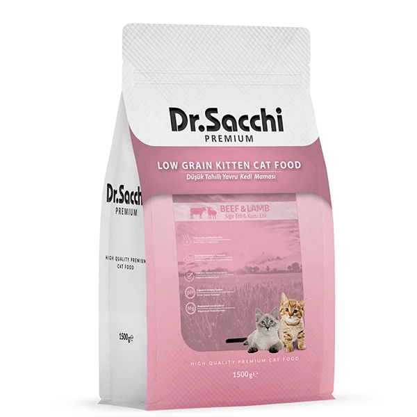 [8690286591891] Dr.Sacchi Premium Düşük Tahıllı Sığır ve Kuzu Etli Yavru Kedi Maması (1.5 Kg)
