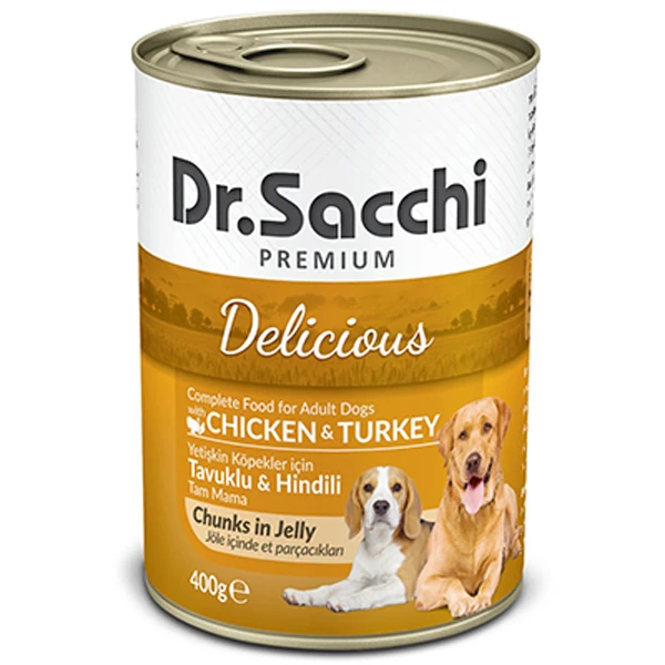 [8690286588594] Dr.Sacchi Tavuk ve Hindi Etli Yetişkin Köpek Konservesi (1 Adet)