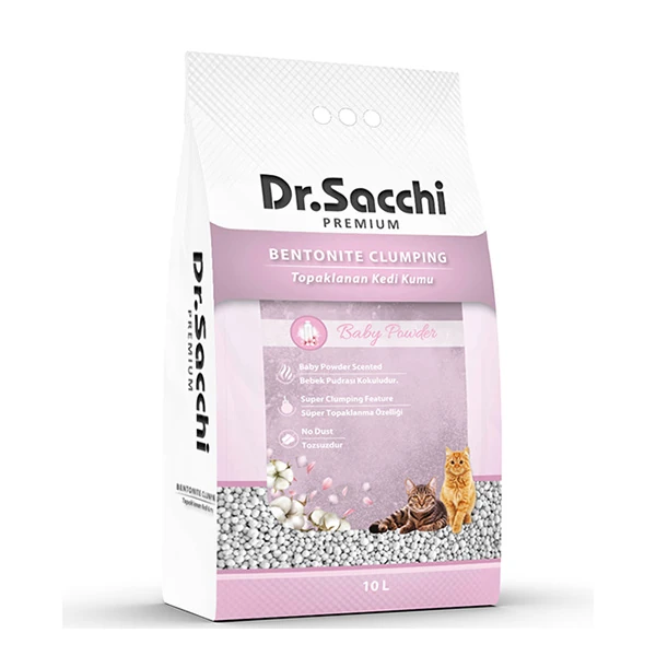 [8690286593765] Dr.Sacchi Süper Emici Bebek Pudralı Topaklanan Bentonit Doğal Kedi Kumu (1 Adet)