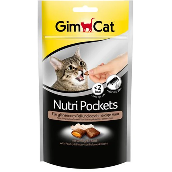 [4002064400709] Gimcat Nutri Pockets Tavuklu Biotin Kedi Ödül Maması Tablet (1 Adet)