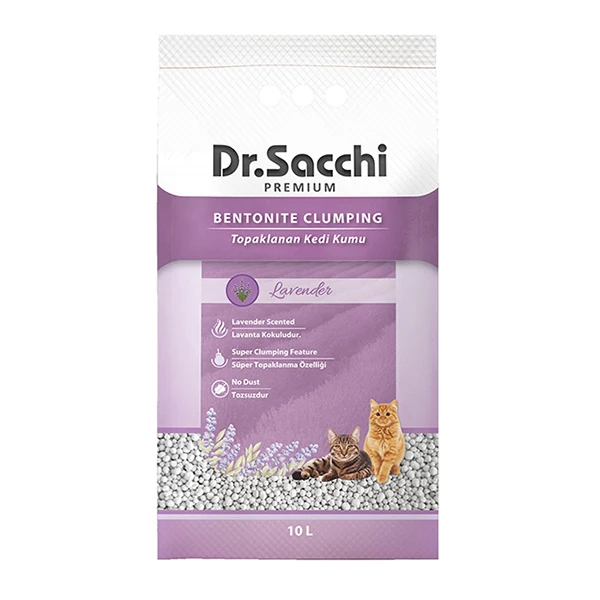 [8690286593796] Dr.Sacchi Süper Emici Lavantalı Topaklanan Bentonit Doğal Kedi Kumu (1 Adet)