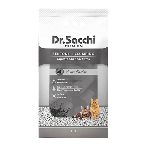 [8690286593819] Dr.Sacchi Süper Emici Aktif Karbon Topaklanan Bentonit Doğal Kedi Kumu (1 Adet)