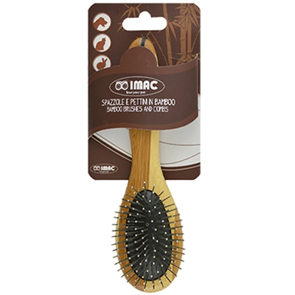 [ISB005] İmac Yumuşak Uçlu Çelik Telli Bambu Köpek Tarama Fırçası (19.5x5 Cm)