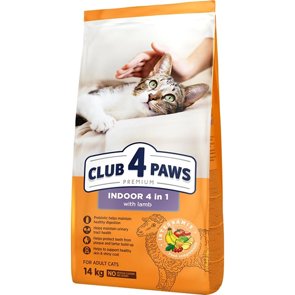 [457-C6947] Club4Paws Premium Indoor 4 in 1 Kuzu Etli Yetişkin Kedi Maması