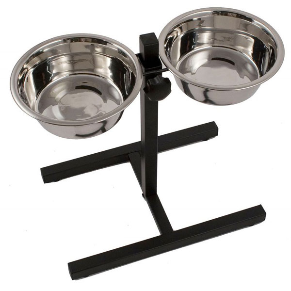 [795-24045] Ankur Çelik Ayarlanır Ayaklı İkili Metal Köpek Mama Kabı (25 Cm)