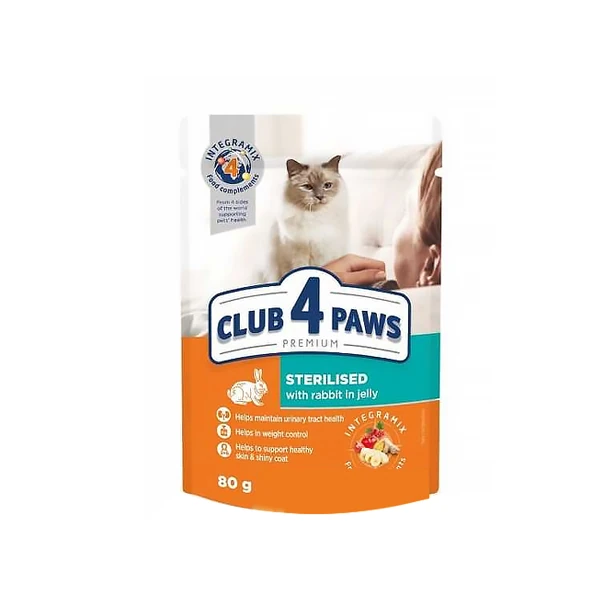 [456-C6757] Club4Paws Tavşan Etli Kısırlaştırılmış Kedi Yaş Maması (1 Adet)