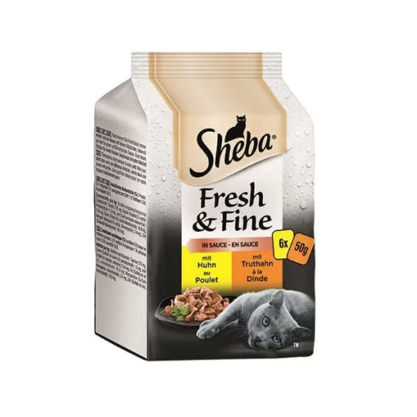 [420617-6] Sheba Pouch Fresh & Fine Sos İçerisinde Tavuklu ve Hindili Yetişkin Konserve Kedi Maması 6x300 Gr (1 Adet)