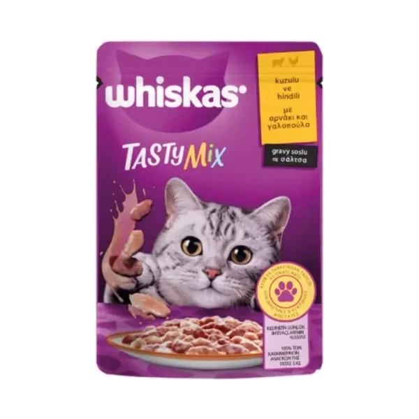 [443029] Whiskas Tasty Mix Sos İçerisinde Kuzu Etli ve Hindili Pouch Yetişkin Konserve Kedi Maması (1 Adet)
