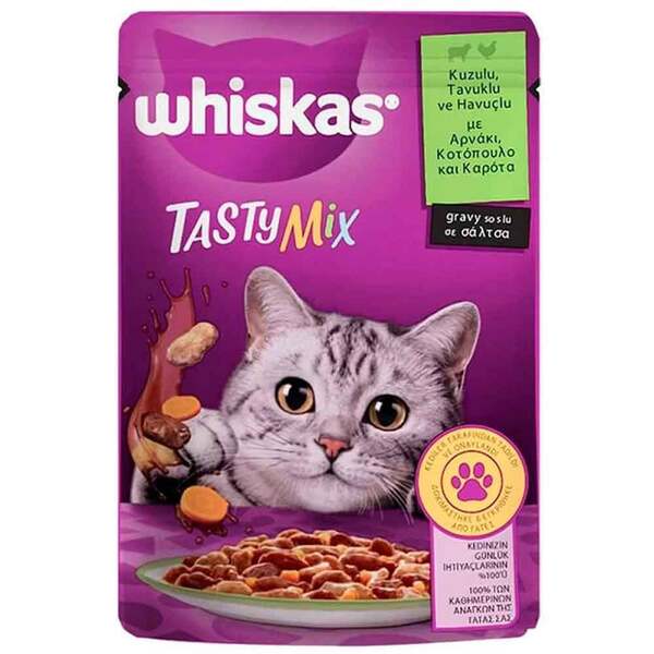 [443028] Whiskas Tasty Mix Sos İçerisinde Kuzu Etli Tavuklu ve Havuçlu Pouch Yetişkin Konserve Kedi Maması (1 Adet)