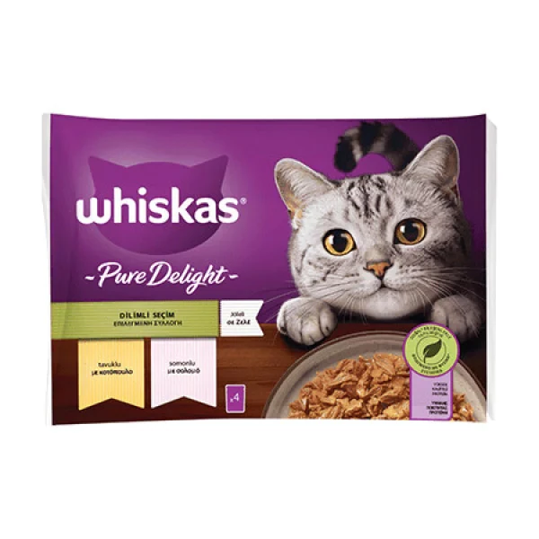 [448655] Whiskas Pouch Pure Delight Jöle İçerisinde Tavuklu ve Somonlu Yetişkin Konserve Kedi Maması (1 Adet)