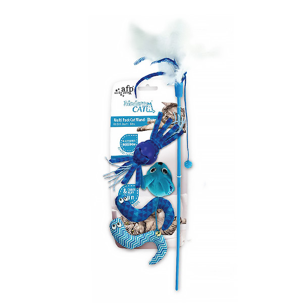[680-2165] Afp Modern Cat 5 Oyuncaklı Peluş Kedi Oltası (Mavi)