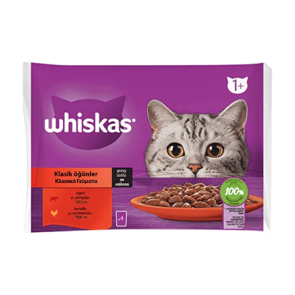 [449320] Whiskas Pouch Sos İçerisinde Sığır Etli ve Tavuklu Yetişkin Konserve Kedi Maması (1 Adet)