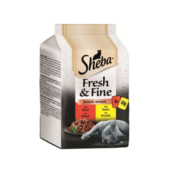 [420659-6] Sheba Pouch Fresh & Fine Sos İçerisinde Tavuklu ve Sığır Etli Yetişkin Konserve Kedi Maması 6x300 Gr (1 Adet)