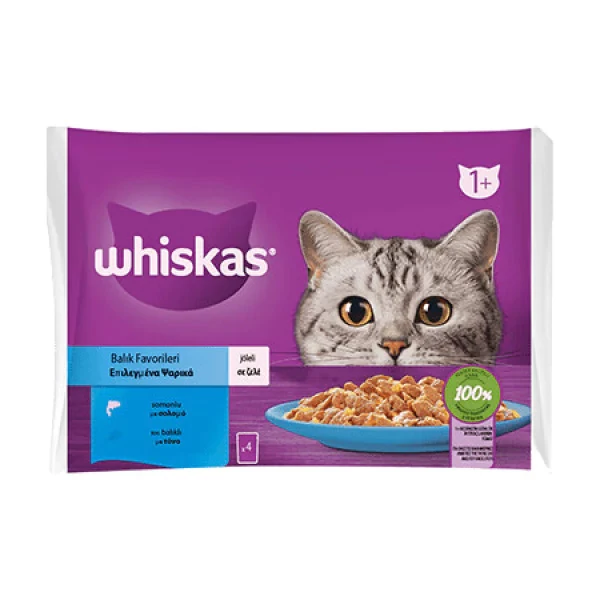 [448683] Whiskas Pouch Pure Delight Jöle İçerisinde Ton Balıklı ve Somonlu Yetişkin Konserve Kedi Maması (1 Adet)