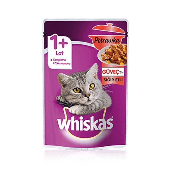 [351249] Whiskas Pouch Güveç Sığır Etli Yetişkin Konserve Kedi Maması (1 Adet)