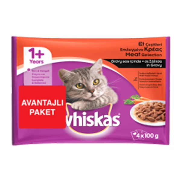 [5900951118562] Whiskas Pouch Multipack Etli Yetişkin Kedi Konserve Maması (1 Adet)